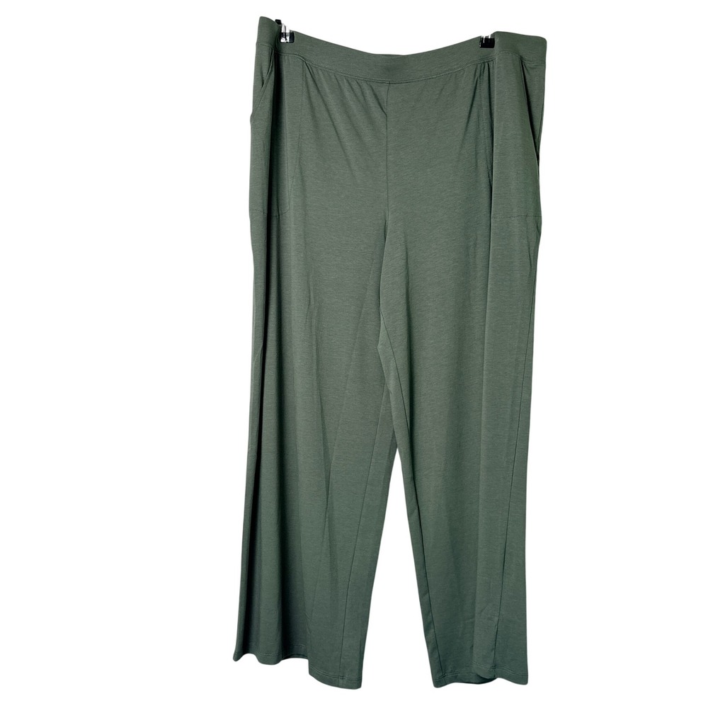 Denim & Co Beach Wide Leg Lounge Pants Women XL Green Pockets Pull On A713222